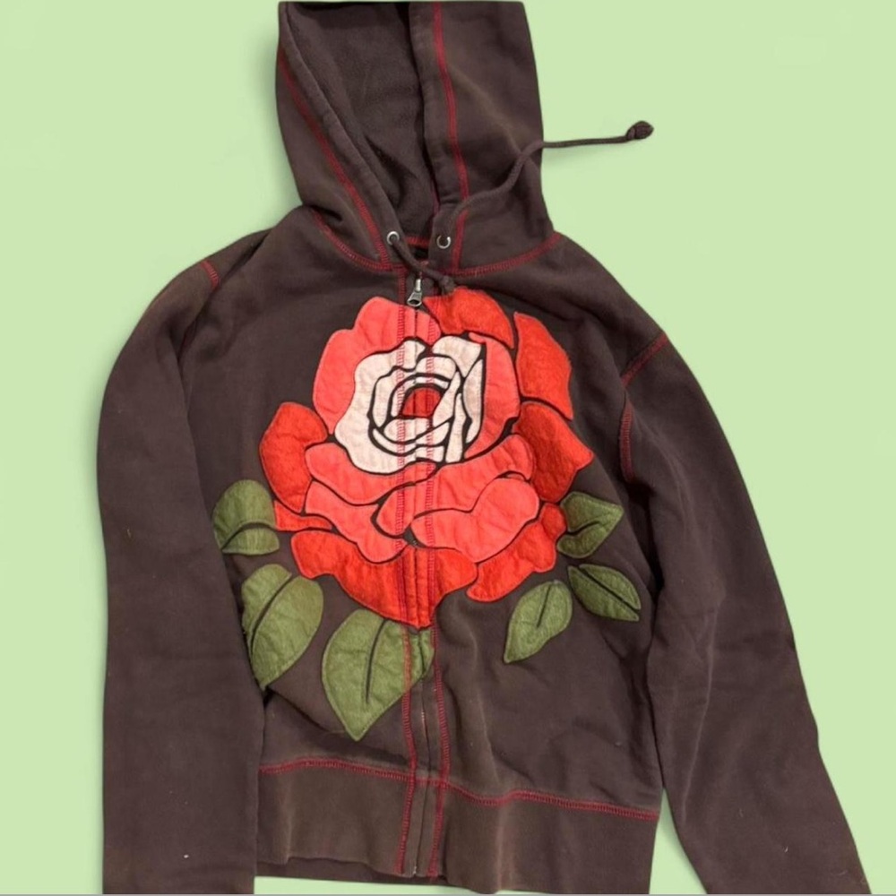 Lucky Brand Red and Green Rose Jacket